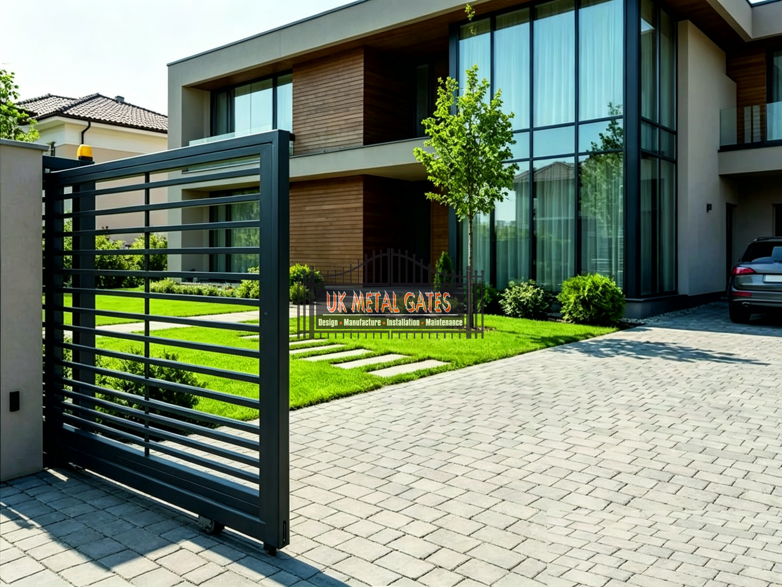 Anthracite Horizontal Slat Cantilever Sliding Gate