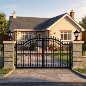 Arched Metal Driveway Gates with Greek Key Design UKMDG65