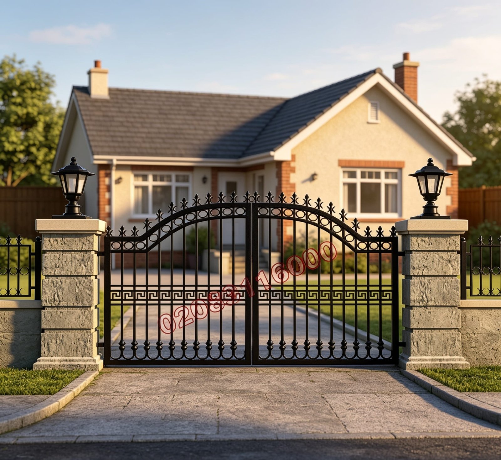 Arched Metal Driveway Gates with Greek Key Design UKMDG65