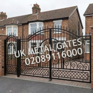 Arched Metal Driveway Gates with Lattice Base UKMDG23
