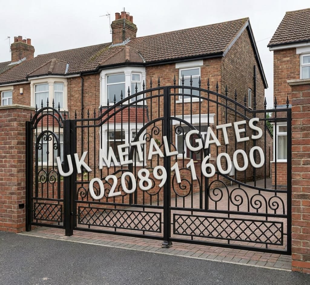 Arched Metal Driveway Gates with Lattice Base UKMDG23