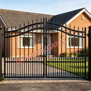 Arched Metal Driveway Gates with Ring Details UKMDG62