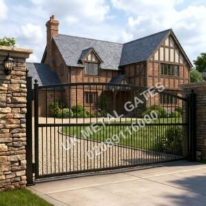 Arched Metal Driveway Gates with Dog Bars UKMDG48