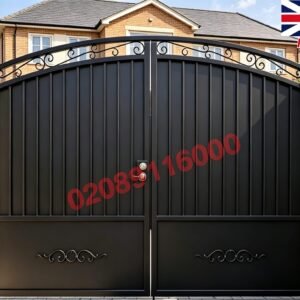 Arched Metal Driveway Gates with Solid Base Panels UKMDG139