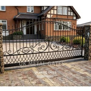 Arched Wrought Iron Driveway Gates with Lattice Base UKMDG67