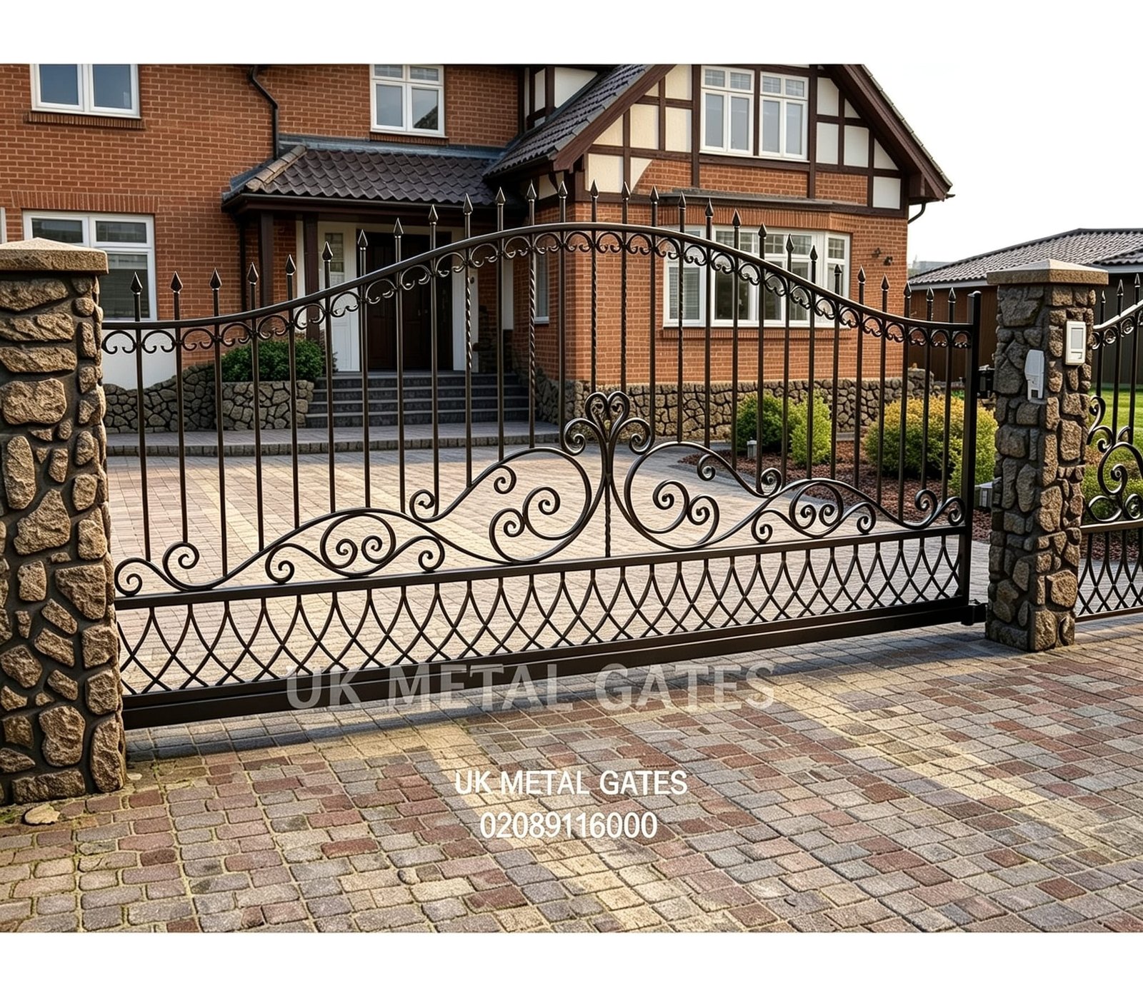 Arched Wrought Iron Driveway Gates with Lattice Base UKMDG67