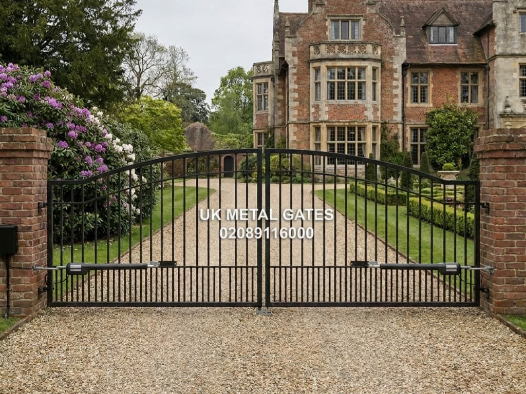 Automated Arched Spear Top Metal Driveway Gates UKMDG40