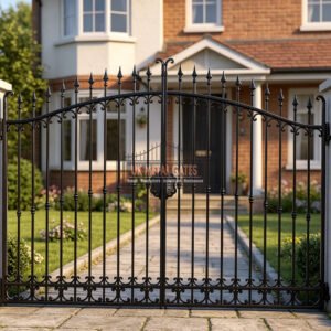 Bespoke Arched Metal Driveway Gates with Spear Finials UKMDG82