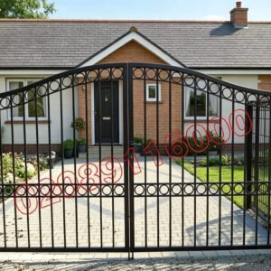 Bespoke Arched Metal Driveway Gates with Double Ring Details UKMDG148