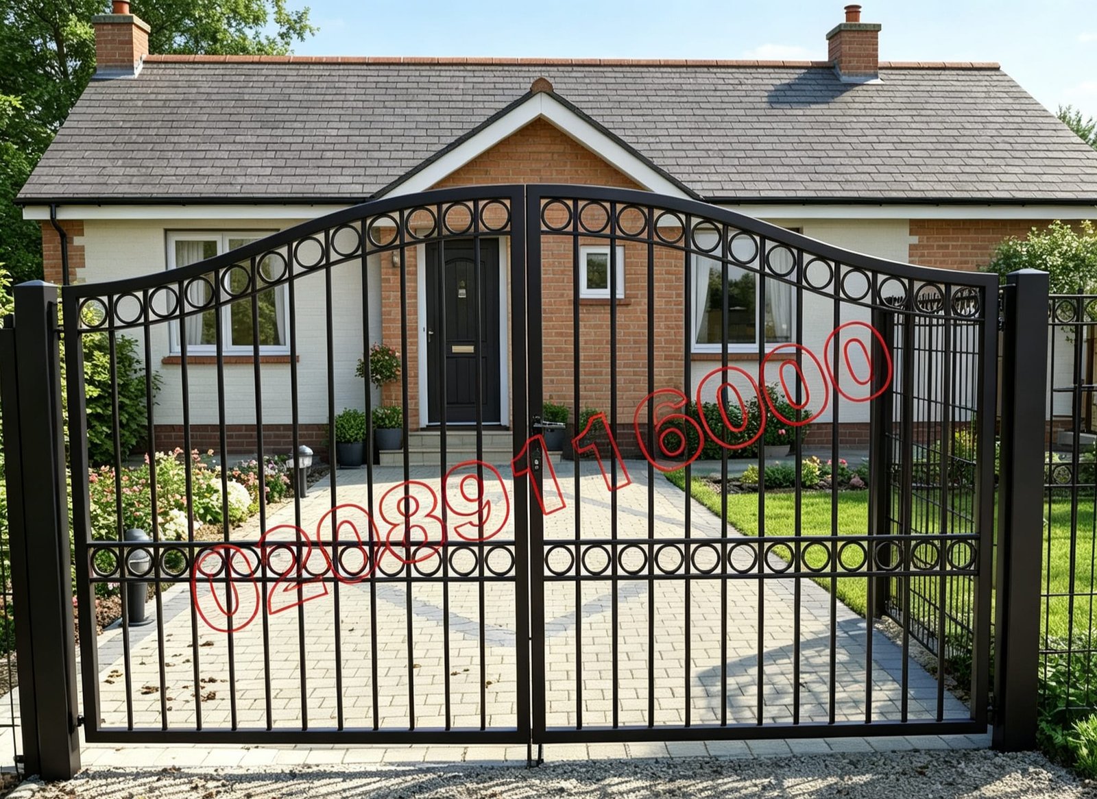 Bespoke Arched Metal Driveway Gates with Double Ring Details UKMDG148