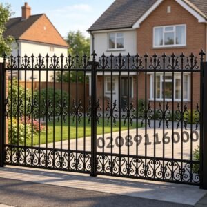 Bespoke Flat Top Wrought Iron Driveway Gates with Fleur-de-Lis UKMDG97