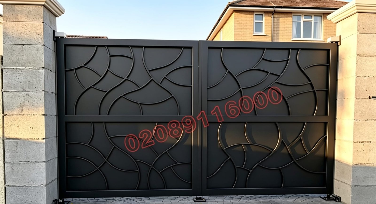 Bespoke Modern Abstract Solid Privacy Metal Driveway Gates UKMDG137
