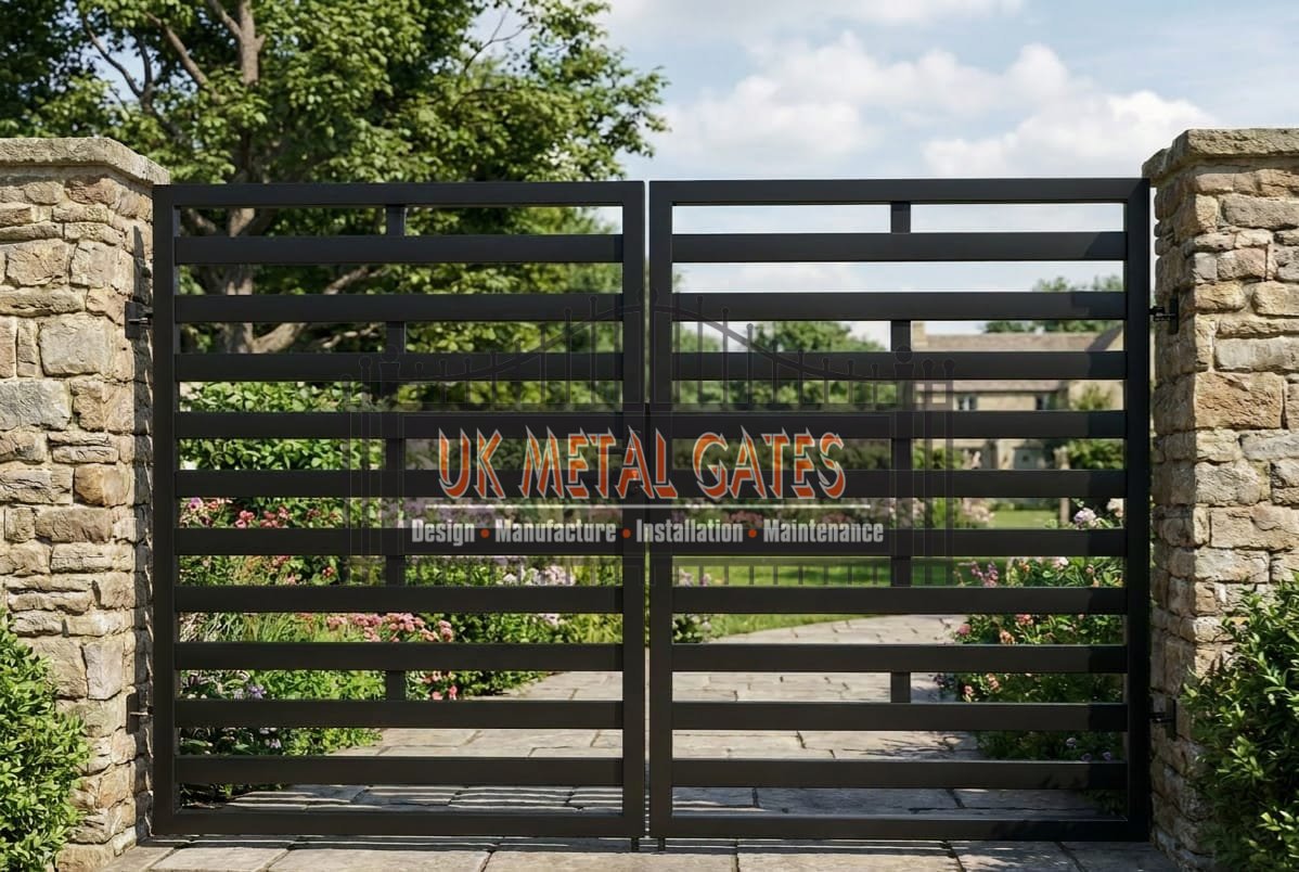 Bespoke Modern Horizontal Slat Metal Driveway Gates UKMDG204