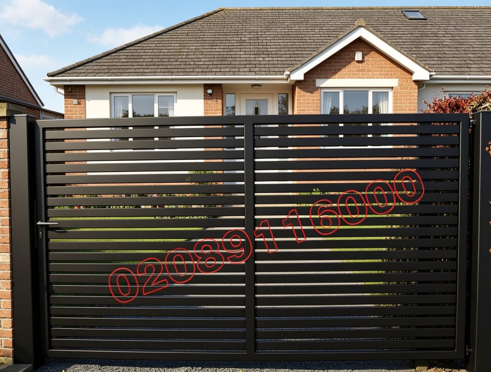 Bespoke Modern Horizontal Slat Privacy Metal Driveway Gates UKMDG149