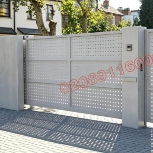 Bespoke Modern Perforated Flat Top Metal Driveway Gates UKMDG126