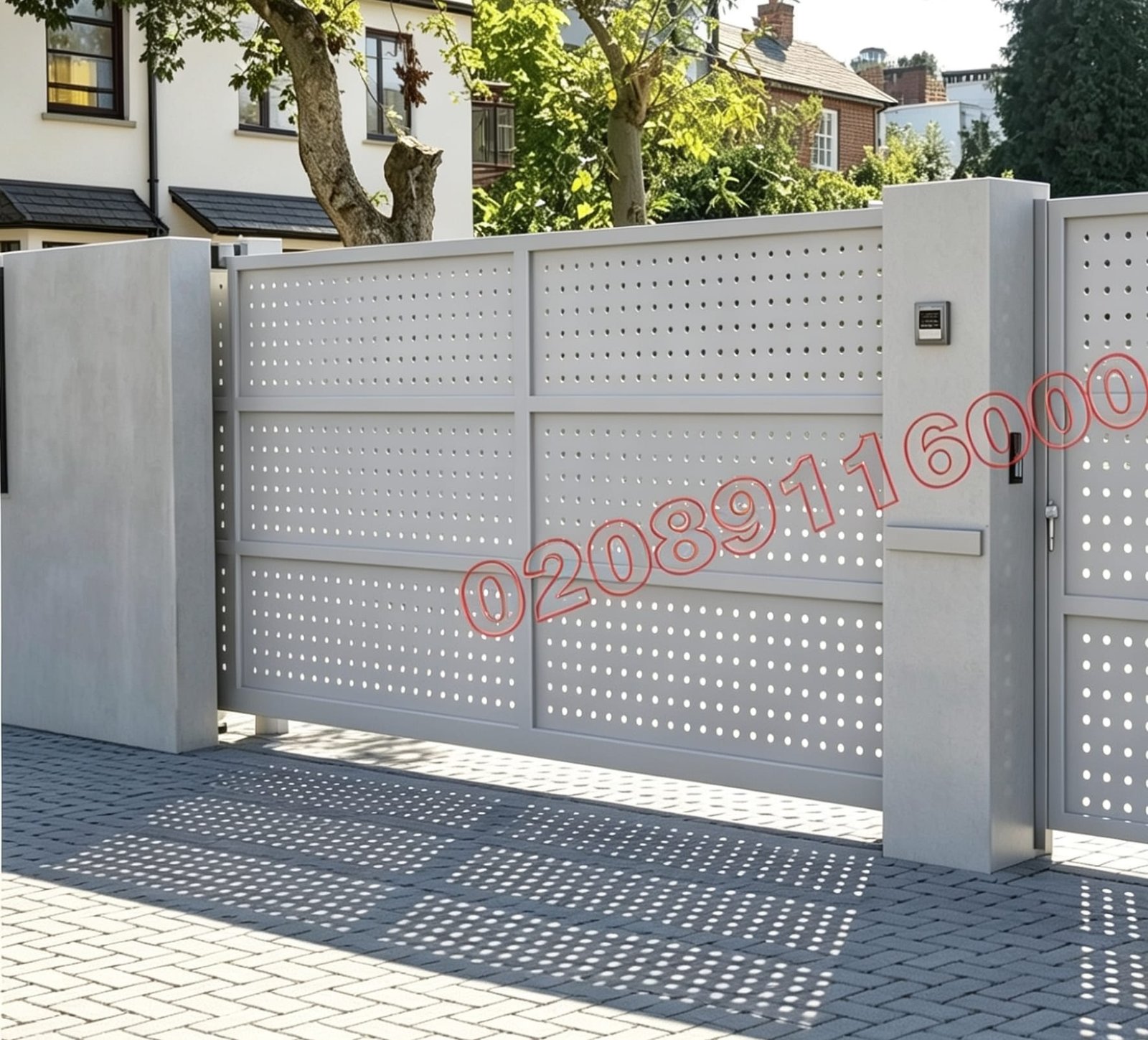 Bespoke Modern Perforated Flat Top Metal Driveway Gates UKMDG126