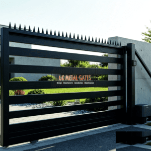 Black Steel Horizontal Bar Sliding Gate with Spike Top