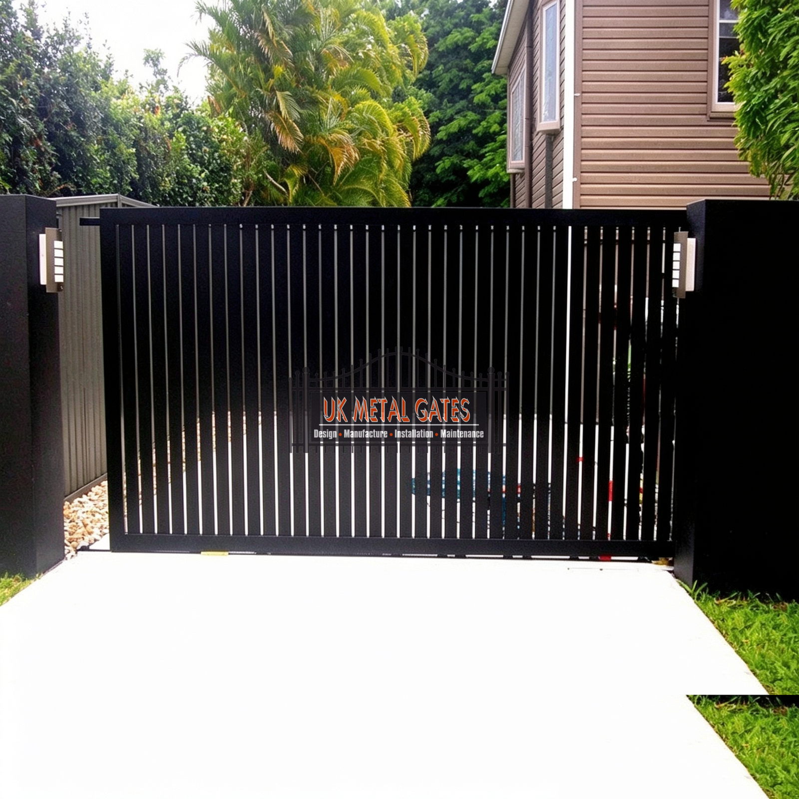 Black Vertical Bar Electric Sliding Gate