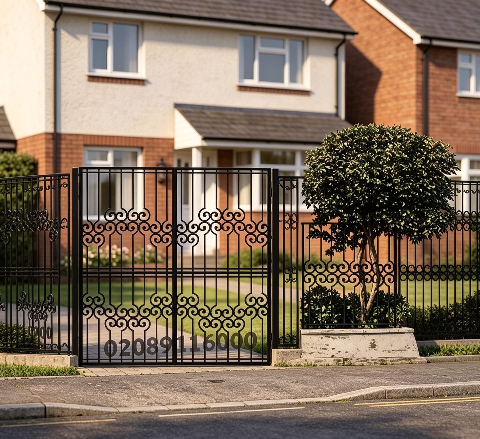 Bow Top Wrought Iron Driveway Gates with Decorative Metalwork UKMDG94