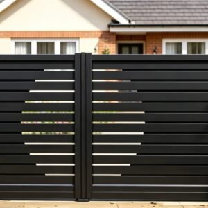 Modern Horizontal Slat Metal Driveway Gates UKMDG133