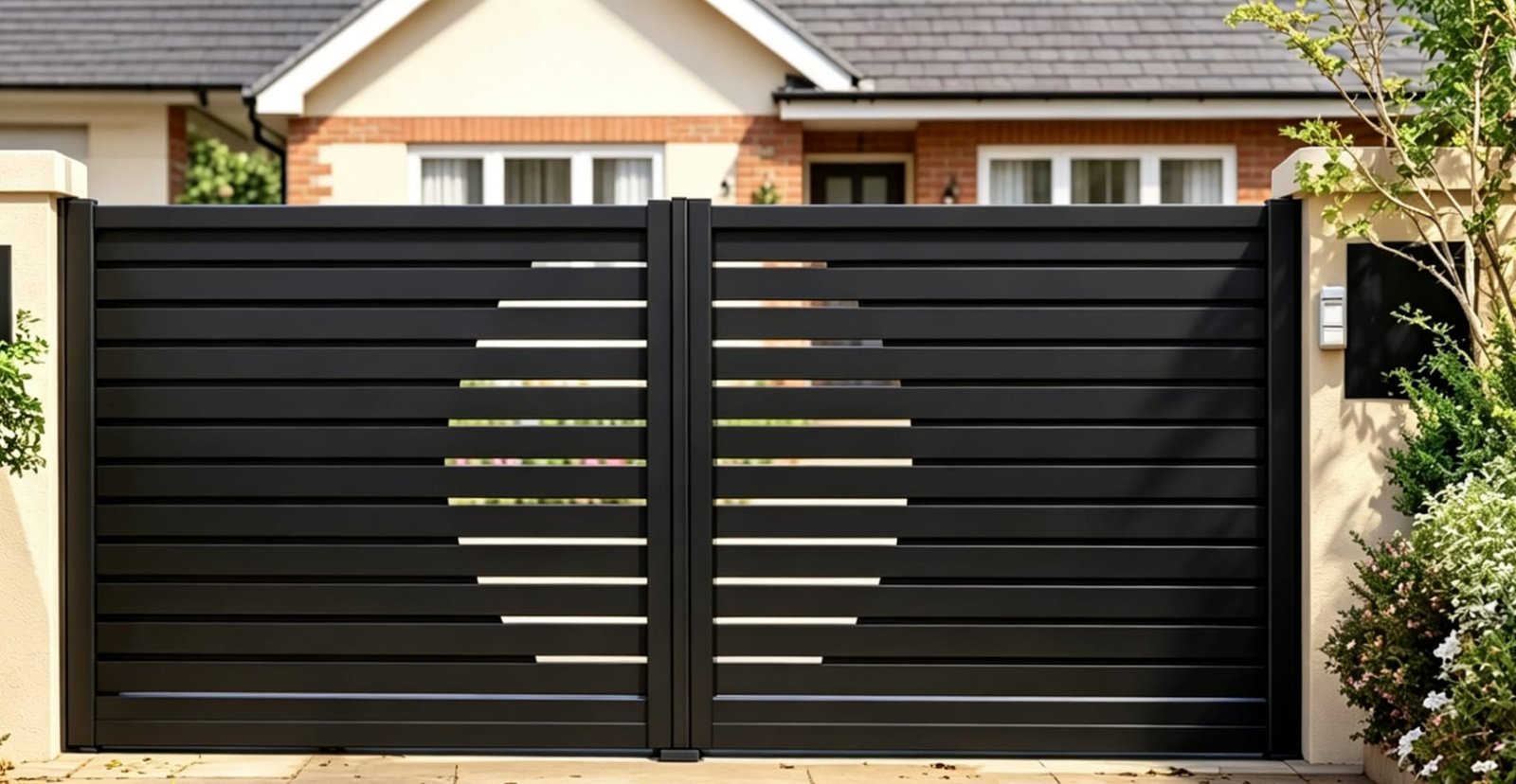 Modern Horizontal Slat Metal Driveway Gates UKMDG133