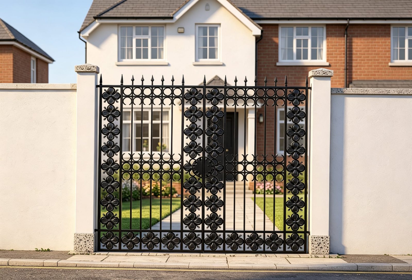 Classic Metal Driveway Gates with Floral Borders UKMDG86