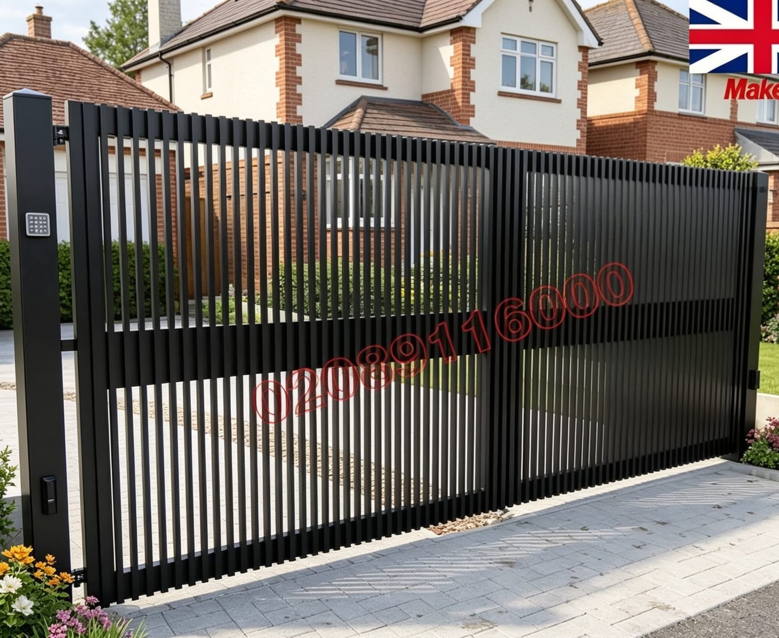 Modern Vertical Slat Metal Driveway Gates UKMDG56
