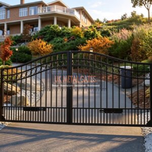 Classic Arched Metal Driveway Gates with Ring Details UKMDG118