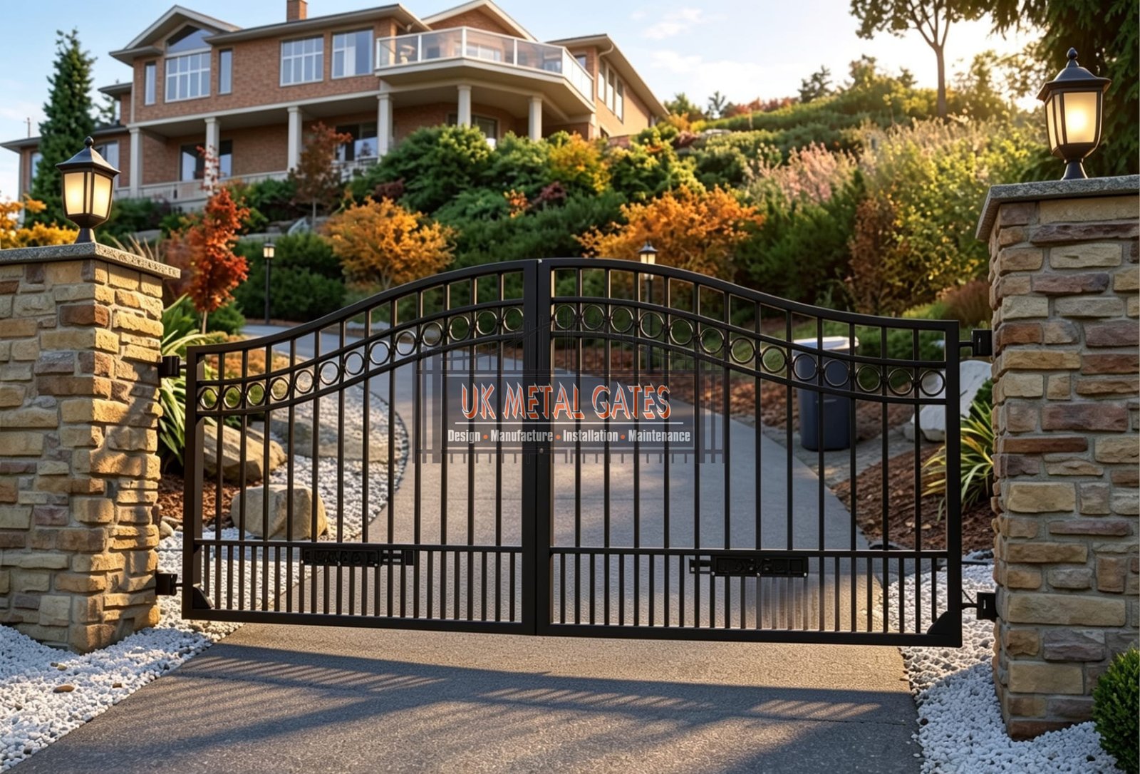 Classic Arched Metal Driveway Gates with Ring Details UKMDG118