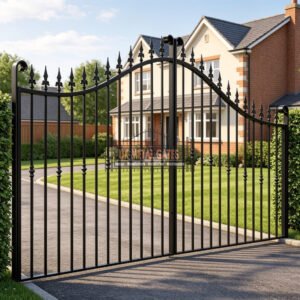 Classic Bell Curved Wrought Iron Driveway Gates with Spear Tops UKMDG125