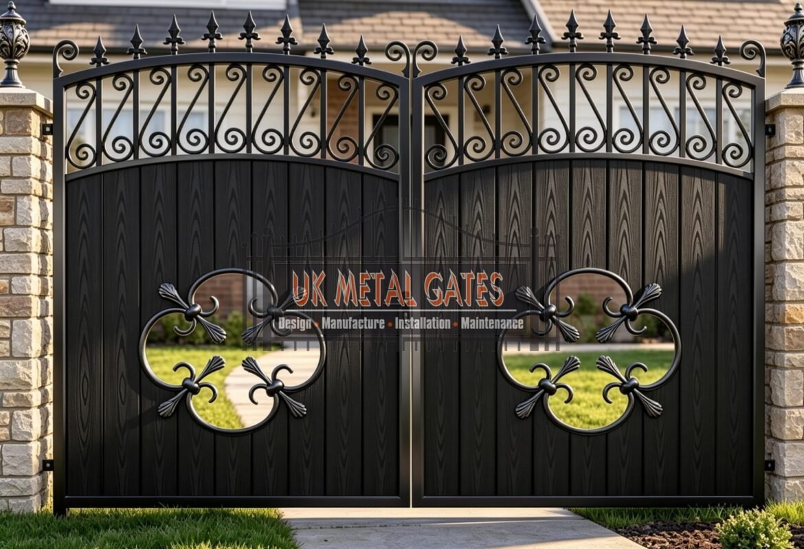 composite driveway gate ornate fleur de lis finial wrought style made to measure uk cdg6