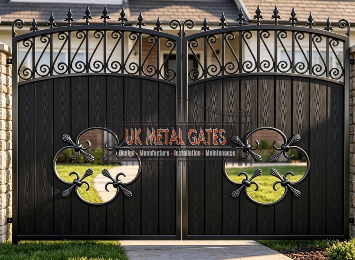 composite driveway gate ornate fleur de lis finial wrought style made to measure uk cdg6