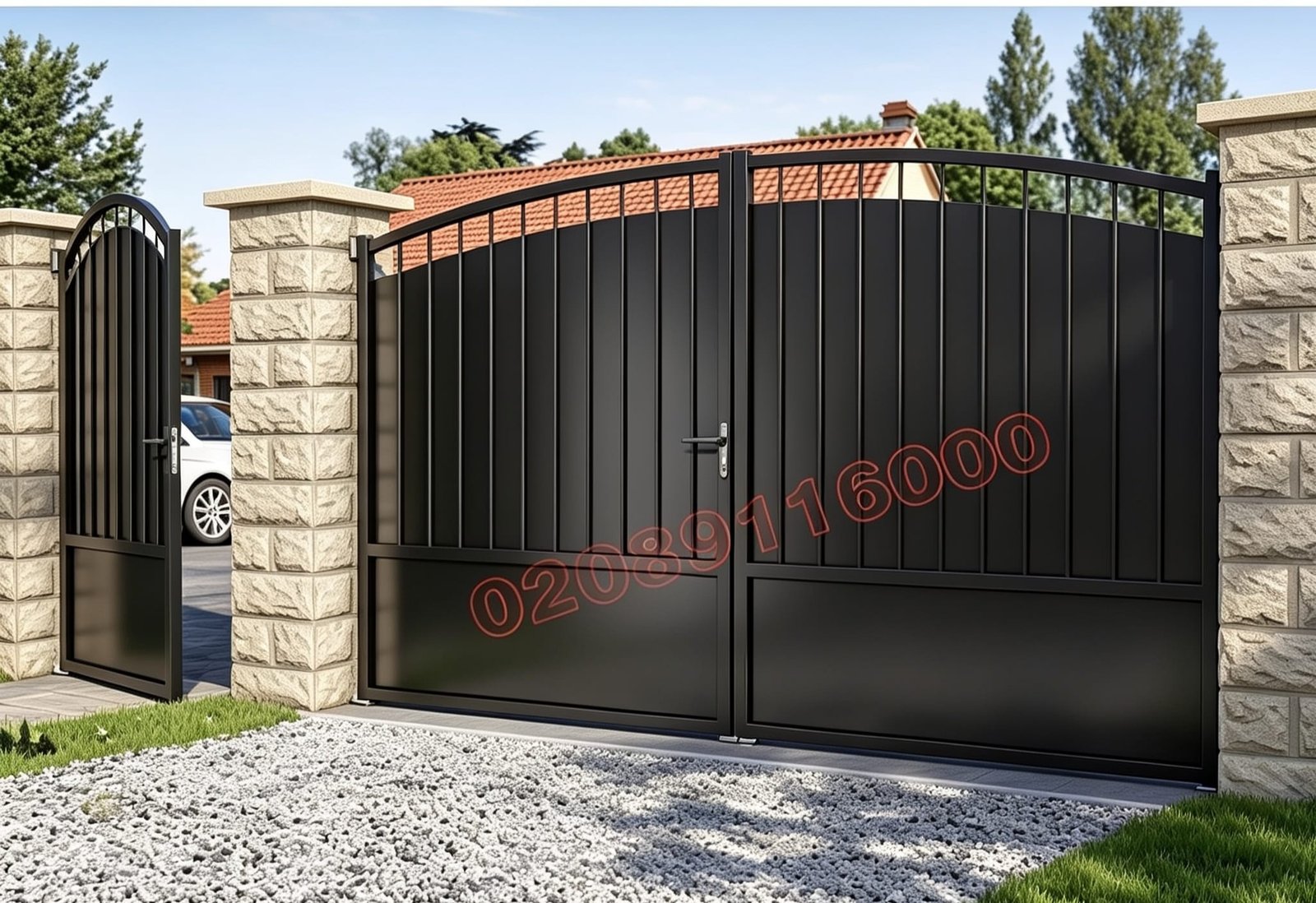 Contemporary Arched Privacy Metal Driveway Gates UKMDG146