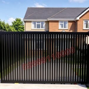 Contemporary Vertical Slat Flat Top Metal Driveway Gates UKMDG140