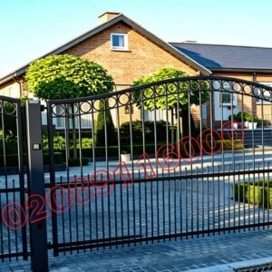 Curved Top Metal Driveway Gates with Matching Side Gate UKMDG147