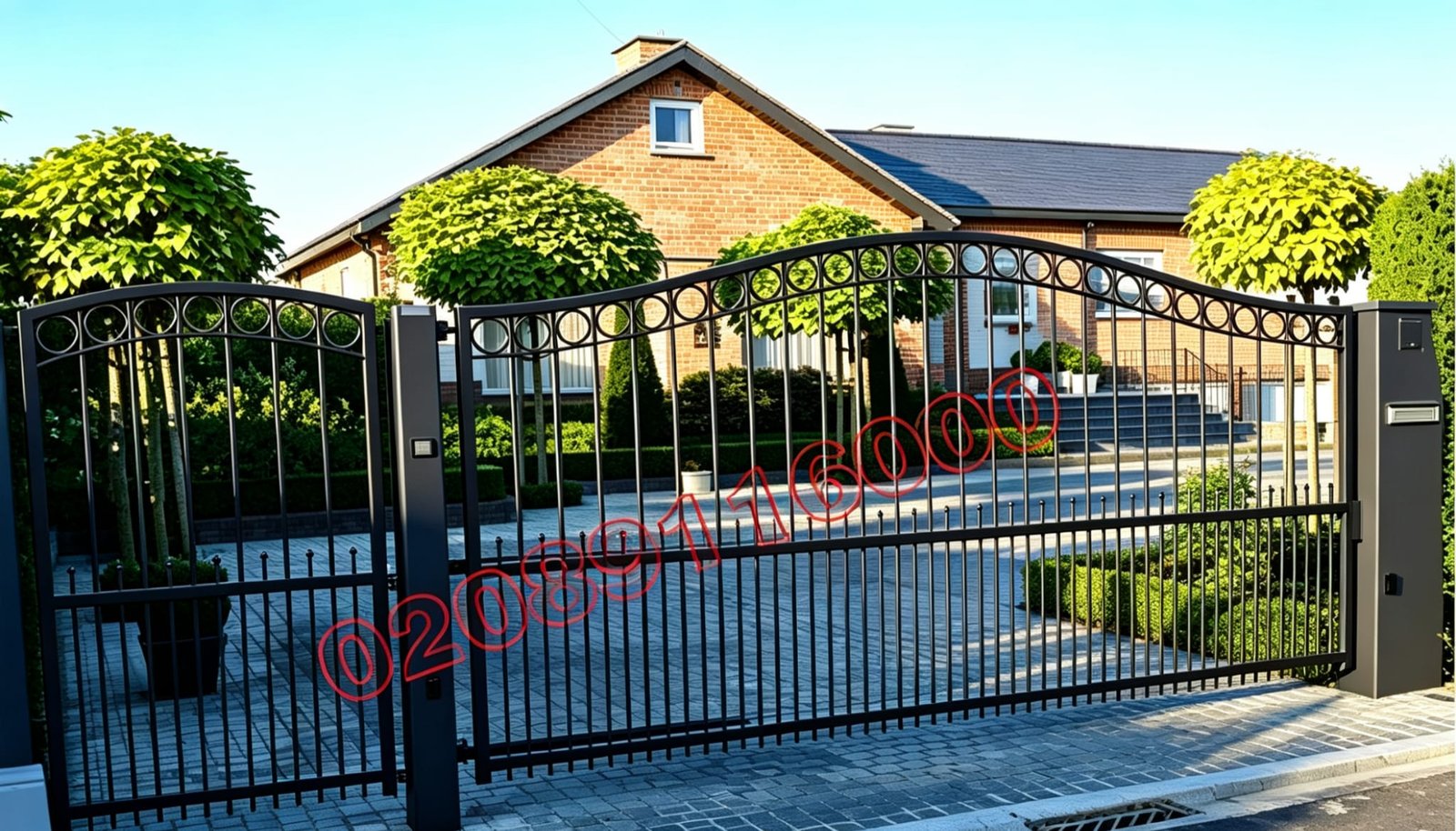 Curved Top Metal Driveway Gates with Matching Side Gate UKMDG147