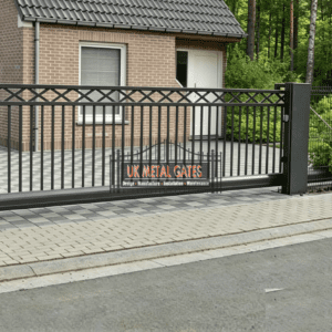 Dark Steel X-Crosshatch Motorised Sliding Gate