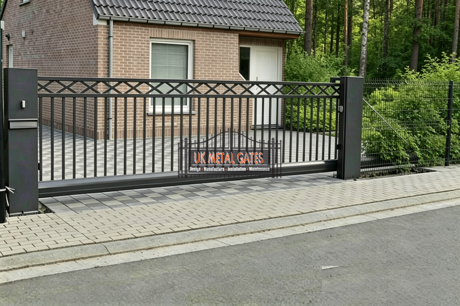 Dark Steel X-Crosshatch Motorised Sliding Gate