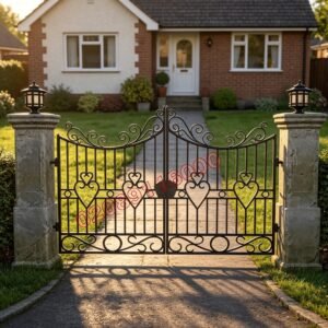 Decorative Wrought Iron Driveway Gates with Heart Scrolls UKMDG63