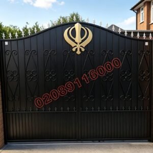 Custom Khanda Emblem Metal Driveway Gates UKMDG123