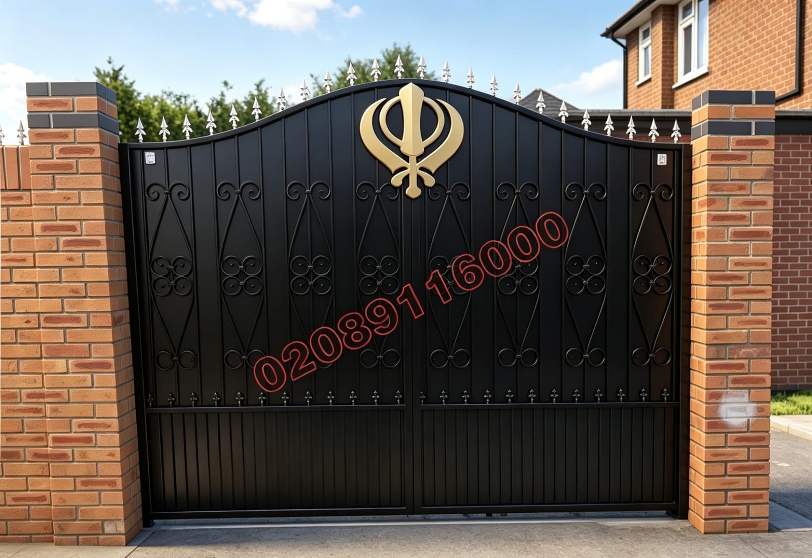 Custom Khanda Emblem Metal Driveway Gates UKMDG123
