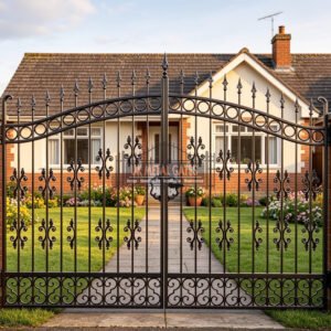Fleur-de-Lis Arched Wrought Iron Driveway Gates UKMDG77