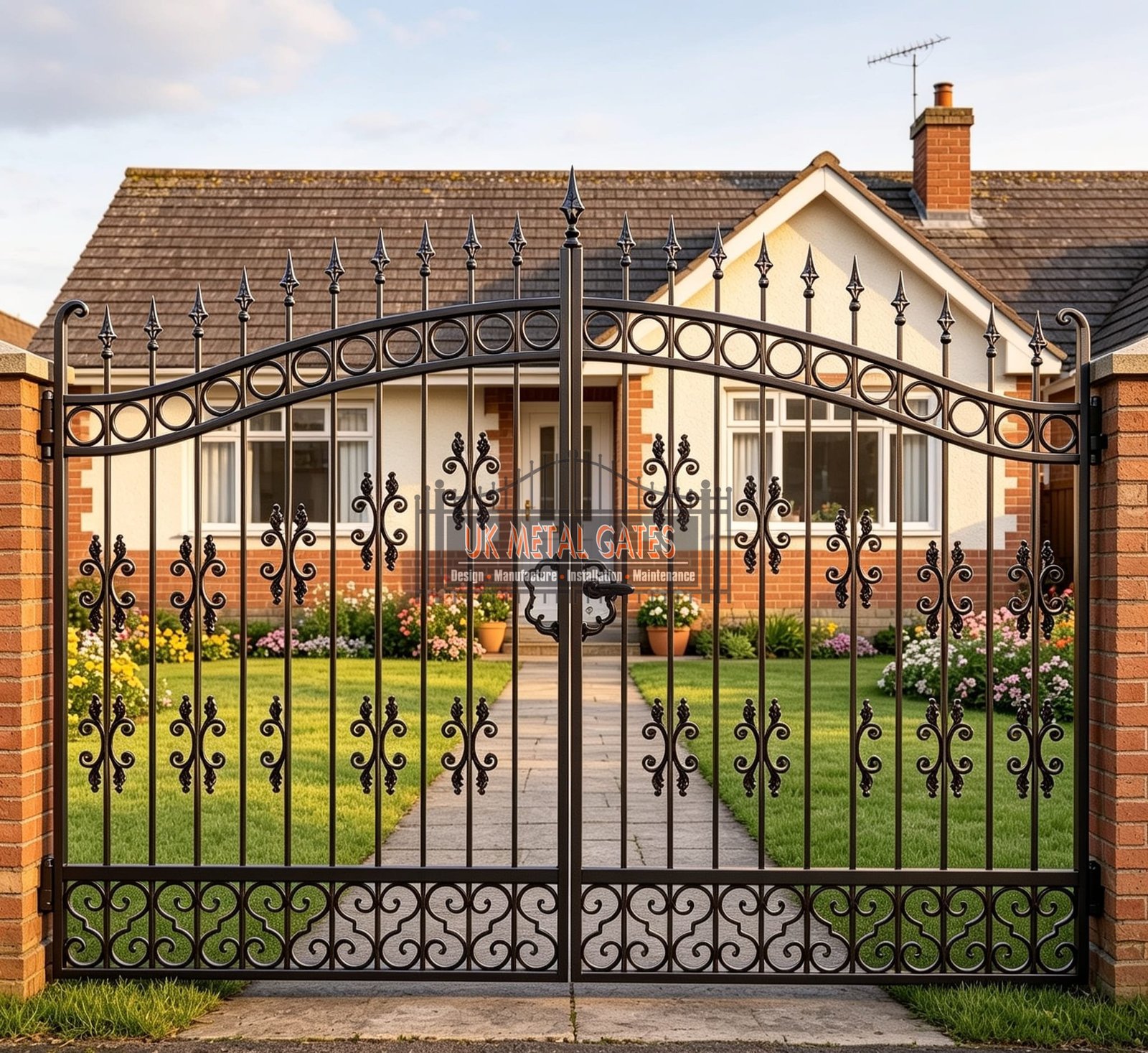 Fleur-de-Lis Arched Wrought Iron Driveway Gates UKMDG77
