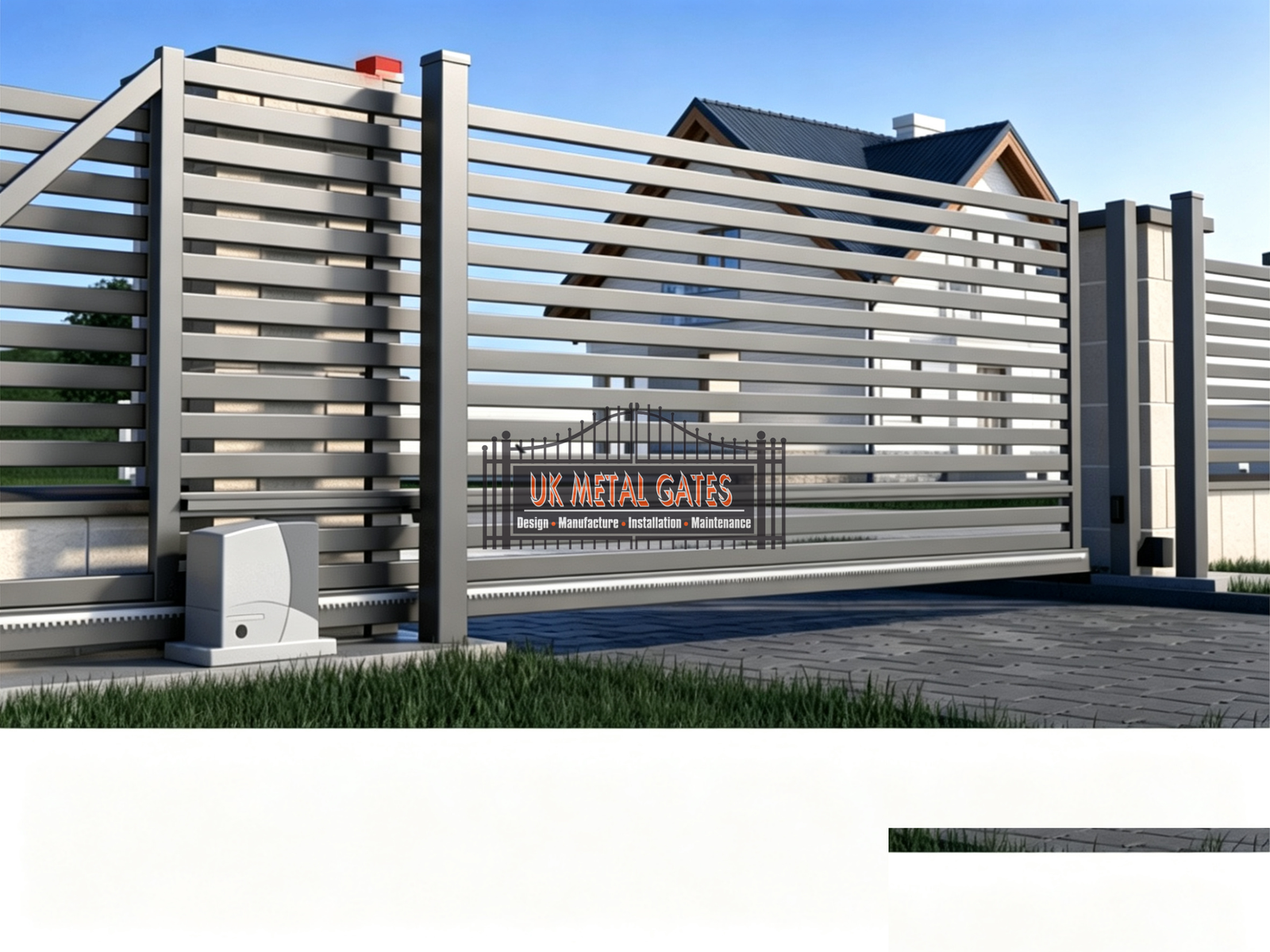Grey Aluminium Horizontal Slat Automatic Sliding Gate
