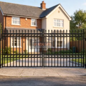 Traditional Spear Top Metal Driveway Gates with Scroll Bands UKMDG54