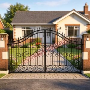 Highly Ornate Arched Wrought Iron Driveway Gates UKMDG64