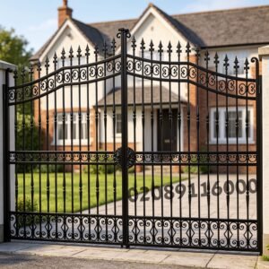 Highly Ornate Arched Wrought Iron Estate Gates with Scrollwork UKMDG101