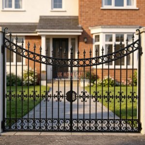 Inverted Arch Wrought Iron Driveway Gates with Ring Details UKMDG84