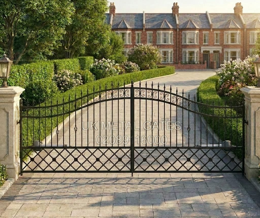 Lattice Base Arched Wrought Iron Driveway Gates UKMDG46