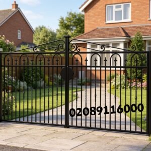 Made-to-Measure Arched Metal Driveway Gates with Hoop Detail UKMDG100